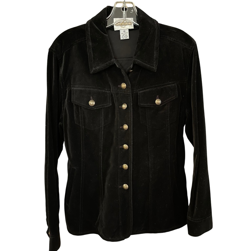 Cambridge Dry Goods Black Cotton Velvet Trucker Jacket Metal Crest Buttons M